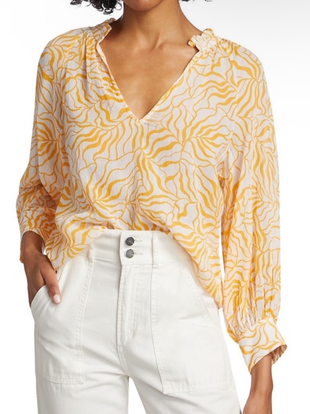 Joie Stow Printed Cotton Blouse Gauzy Top Size Small